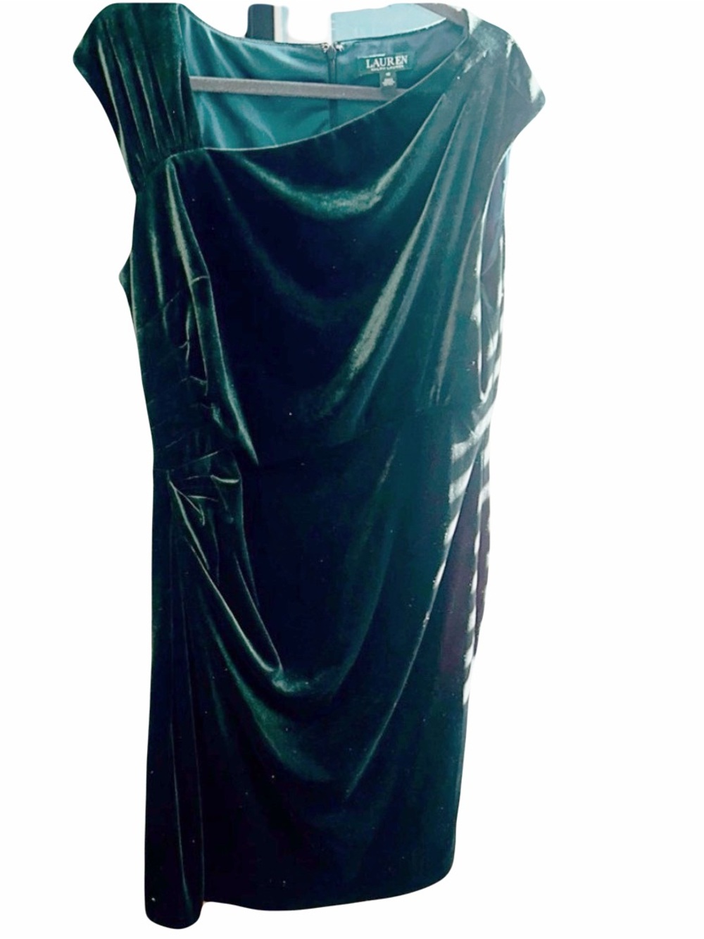16 Calvin Klein Dark Green Velvet Midi Dress asymmetrical stretchy cocktail